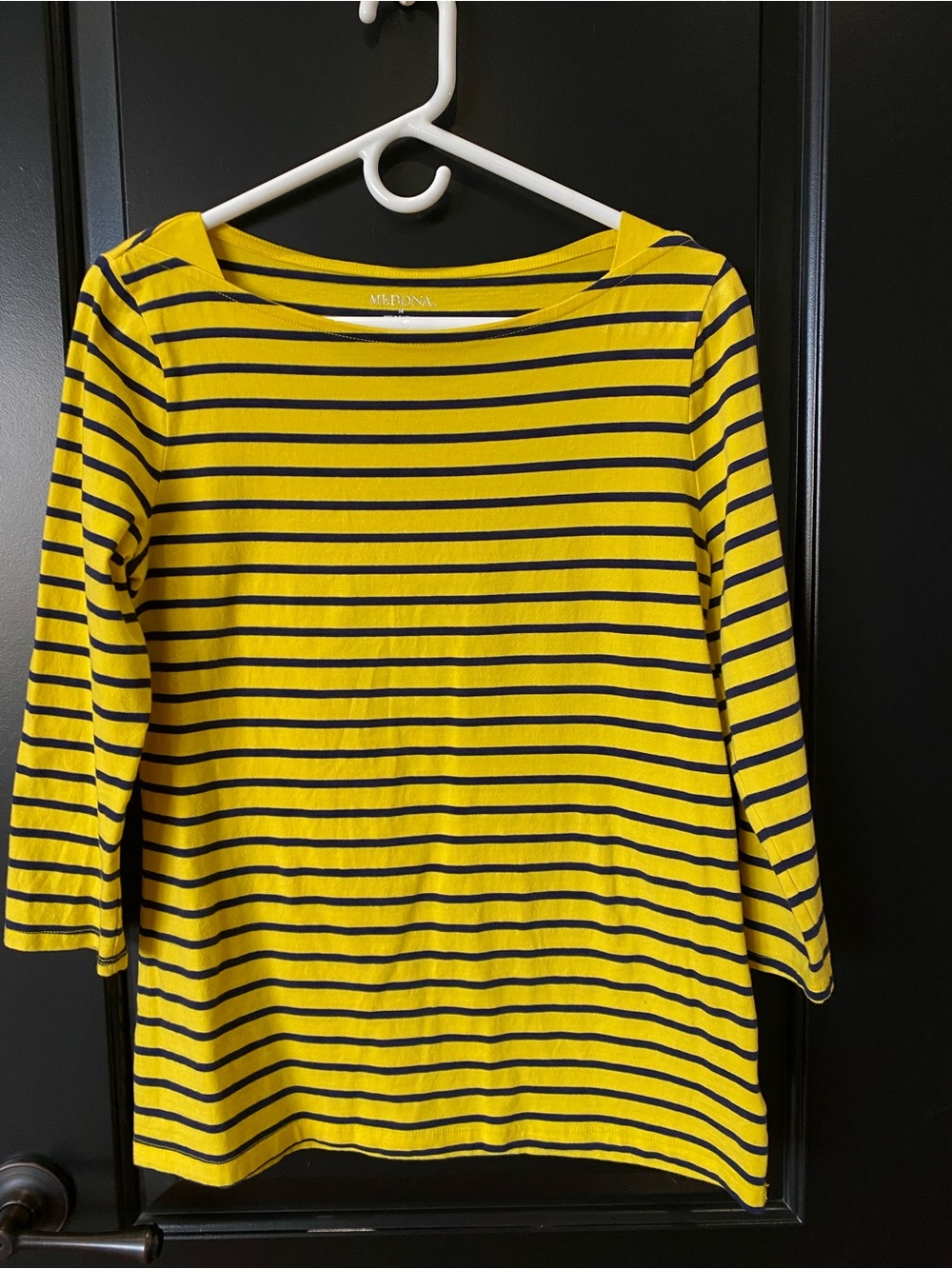 Merona Navy Blue and Yellow Striped 3/4-Sleeve Tee